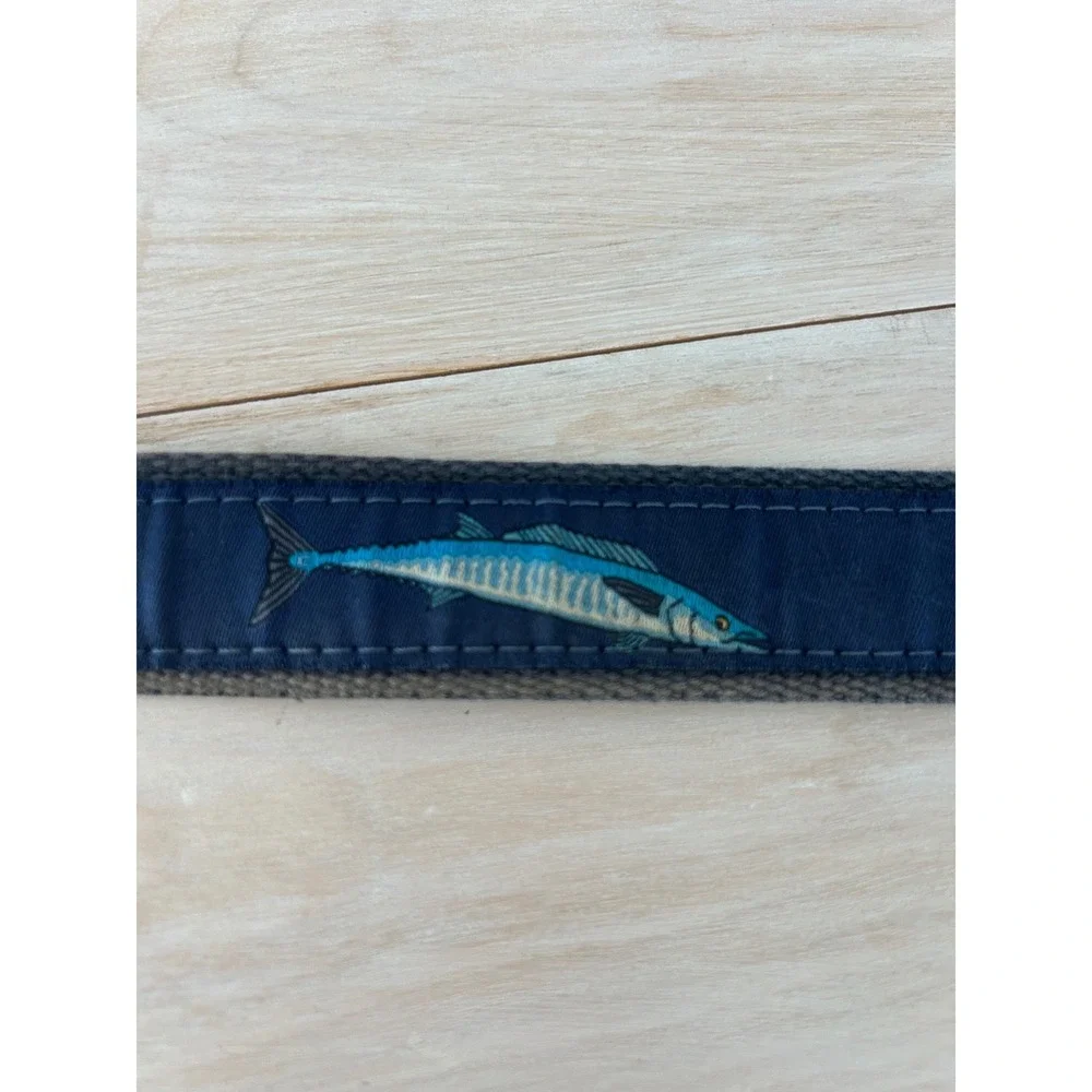 World Wide Sportsman Mens Fish Ribbon Belt Navy Blue Leather Brass Size 38 USA